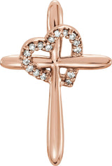 14K Gold Round Natural Diamond Heart & Cross Pendant – 0.04 CTW - Rose Gold