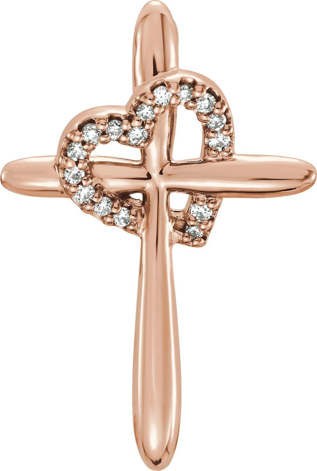14K Gold Round Natural Diamond Heart & Cross Pendant – 0.04 CTW - Rose Gold