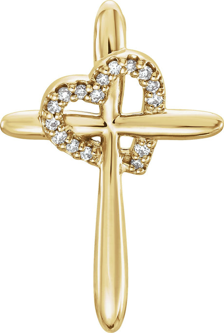 14K Gold Round Natural Diamond Heart & Cross Pendant – 0.04 CTW - Yellow Gold