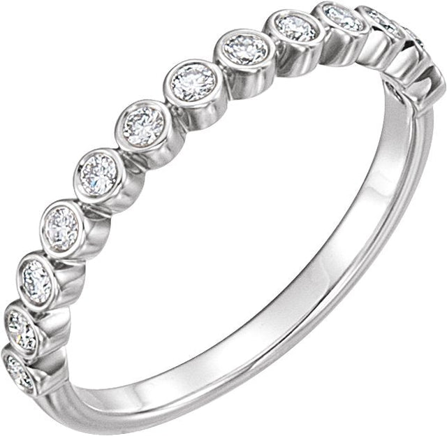 Platinum Round Natural Diamond Bezel-Set Stackable Ring - view 4