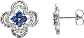 Platinum Round Natural Blue Sapphire Clover Earrings – 2.5mm Stones