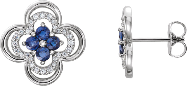 Platinum Round Natural Blue Sapphire Clover Earrings – 2.5mm Stones