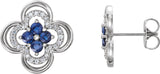 14K Gold Round Natural Blue Sapphire Clover Earrings – 2.5mm Stones - White Gold
