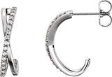 Platinum Round Natural Diamond Criss-Cross J-Hoop Earrings – 1.1mm Stones