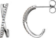 14K Gold Round Natural Diamond Criss-Cross J-Hoop Earrings – 1.1mm Stones - White Gold