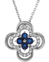 Platinum Round Lab-Grown Blue Sapphire Clover Necklace or Pendant