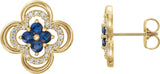 14K Gold Round Natural Blue Sapphire Clover Earrings – 2.5mm Stones - Yellow Gold
