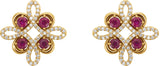 14K Gold Round Natural Ruby Clover Earrings - Yellow Gold - view 2