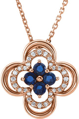 14K Gold Round Lab-Grown Blue Sapphire Clover Necklace or Pendant - Rose Gold