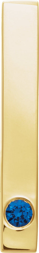 14K Gold Round Natural Blue Sapphire Family Engravable Bar Pendant - Yellow Gold