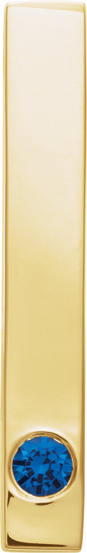 14K Gold Round Lab-Grown Blue Sapphire Family Engravable Bar Pendant - Yellow Gold