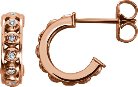 14K Gold Round Natural Diamond Bezel-Set Hoop Earrings - Rose Gold