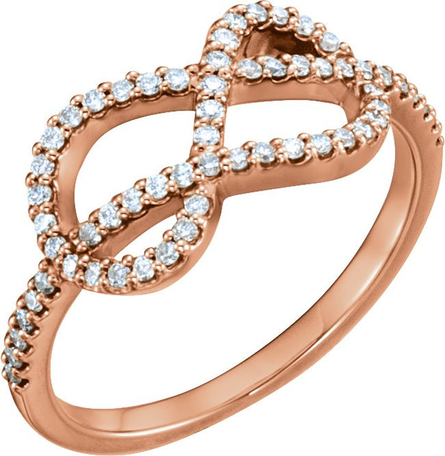 14K Gold Round Natural Diamond Knot Ring - Rose Gold