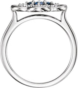 Platinum Round Natural Blue Sapphire Clover Ring - view 2