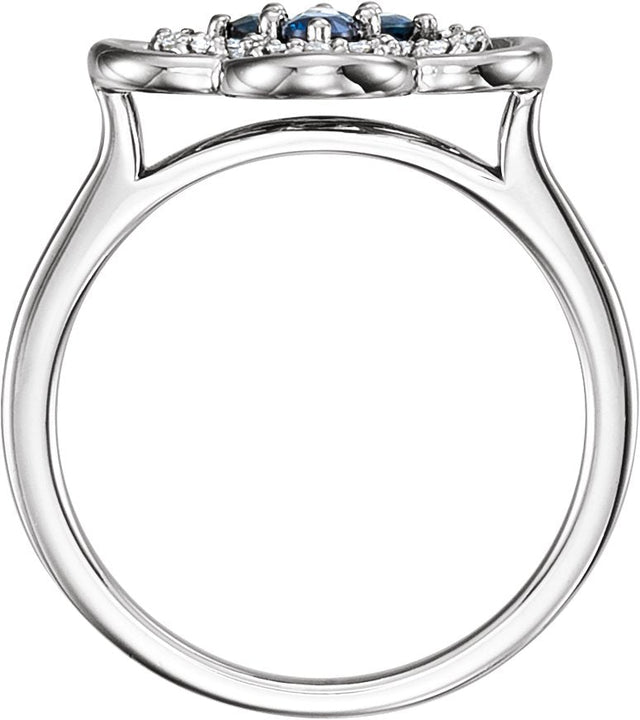 Platinum Round Natural Blue Sapphire Clover Ring - view 2