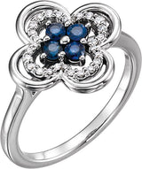 Platinum Round Natural Blue Sapphire Clover Ring