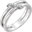 14K Gold Round Natural Diamond Bar Ring - White Gold