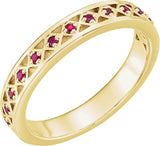 14K Gold Round Natural Ruby Stackable Ring - Yellow Gold