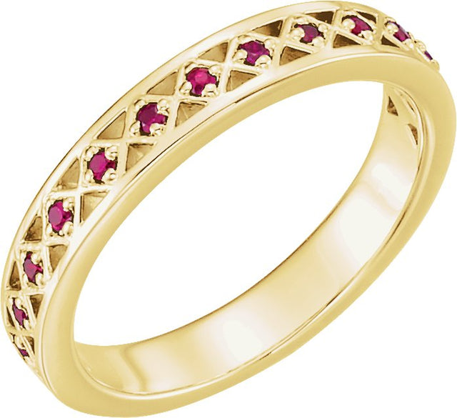 14K Gold Round Natural Ruby Stackable Ring - Yellow Gold