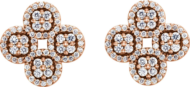 14K Gold Round Natural Diamond Clover Earrings - Rose Gold - view 2