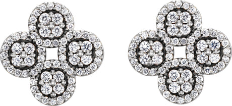 Platinum Round Natural Diamond Clover Earrings - view 2