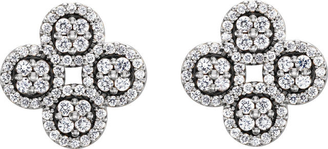 14K Gold Round Natural Diamond Clover Earrings - White Gold - view 2
