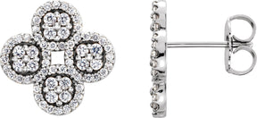 Platinum Round Natural Diamond Clover Earrings