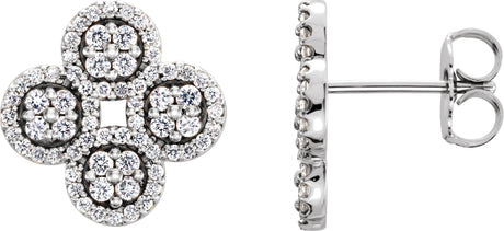 Platinum Round Natural Diamond Clover Earrings