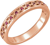 14K Gold Round Natural Ruby Stackable Ring - Rose Gold