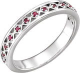 14K Gold Round Natural Ruby Stackable Ring - White Gold