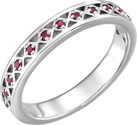 14K Gold Round Natural Ruby Stackable Ring - White Gold