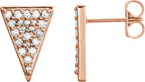 14K Gold Round Natural Diamond Triangle Earrings – 1.3mm Stones - Rose Gold