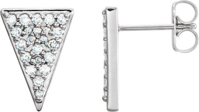 14K Gold Round Natural Diamond Triangle Earrings – 1.3mm Stones - White Gold