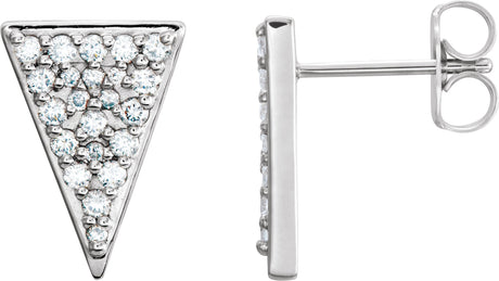 14K Gold Round Natural Diamond Triangle Earrings – 1.3mm Stones - White Gold