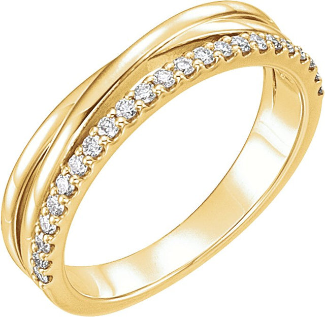 14K Gold Round Natural Diamond Criss-Cross Ring IV - Yellow Gold