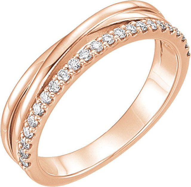 14K Gold Round Natural Diamond Criss-Cross Ring IV - Rose Gold