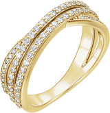 14K Gold Round Natural Diamond Criss-Cross Ring III - Yellow Gold