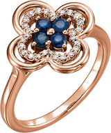 14K Gold Round Natural Blue Sapphire Clover Ring - Rose Gold