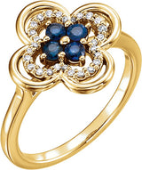 14K Gold Round Natural Blue Sapphire Clover Ring - Yellow Gold