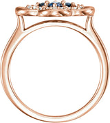 14K Gold Round Natural Blue Sapphire Clover Ring - Rose Gold - view 2