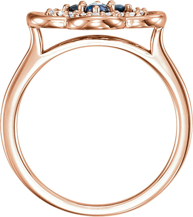 14K Gold Round Natural Blue Sapphire Clover Ring - Rose Gold - view 2