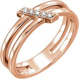 14K Gold Round Natural Diamond Bar Ring - Rose Gold