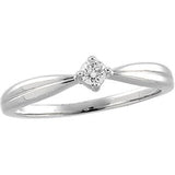 14K Gold Round Natural Diamond Reverse Tapered Grooved Solitaire Ring - White Gold