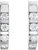 14K Gold Round Natural Diamond Channel-Set J-Hoop Earrings – 3.2-3.5mm Stones - White Gold - view 2