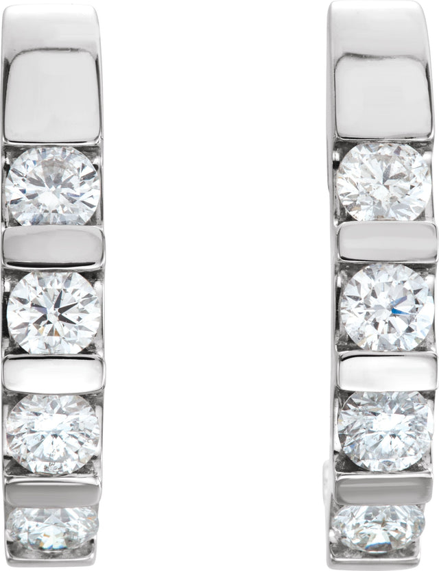 14K Gold Round Natural Diamond Channel-Set J-Hoop Earrings – 3.2-3.5mm Stones - White Gold - view 2