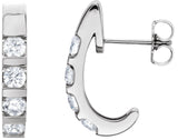 14K Gold Round Natural Diamond Channel-Set J-Hoop Earrings – 3.2-3.5mm Stones - White Gold