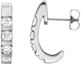 Platinum Round Natural Diamond Channel-Set J-Hoop Earrings