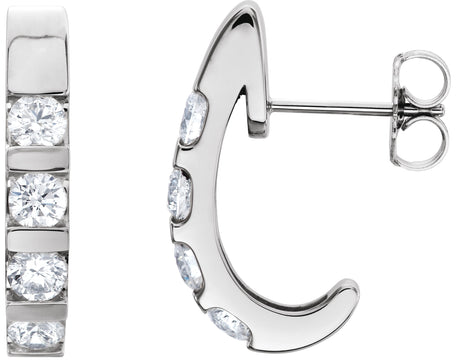 Platinum Round Natural Diamond Channel-Set J-Hoop Earrings