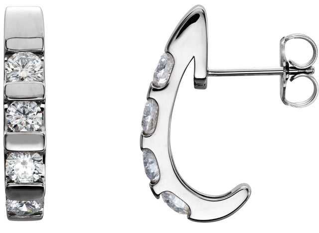 Platinum Round Natural Diamond Channel-Set J-Hoop Earrings