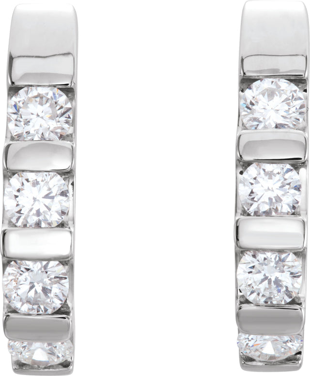 14K Gold Round Natural Diamond Channel-Set J-Hoop Earrings – 3.2-3.5mm Stones - White Gold - view 2